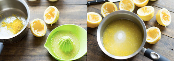 лимонное конфи для торта: отбелить цедру и сварить ее в лимонном соке с сахаром