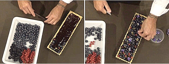 украсьте торт ягодами и добавьте съедобные цветы